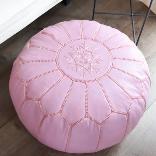 moroccan leather pouf pink
