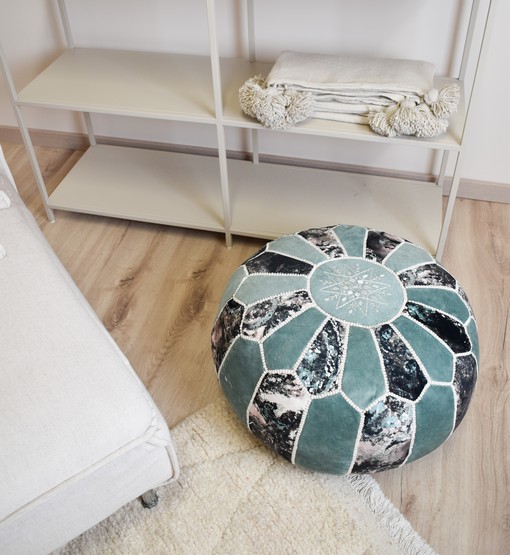 moroccan velvet pouffe green