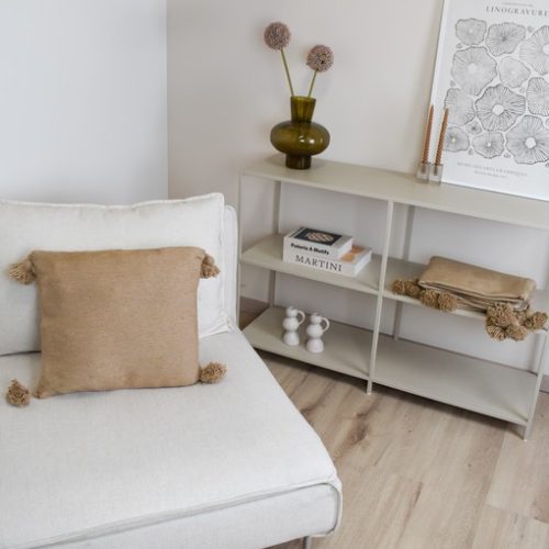 pompom pillow beige